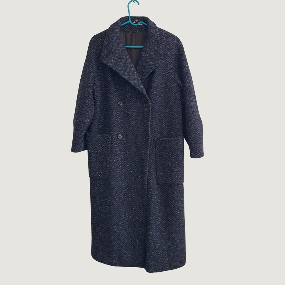 Reflections Vintage‎ Gray Herringbone Double Breasted Long Overcoat ILGWU USA 12
